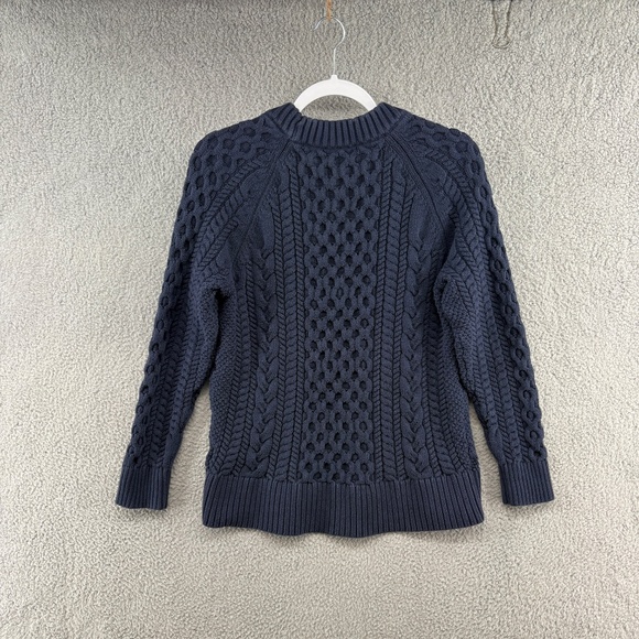 J.Crew Navy Cable Knit Sweater Women’s XS 100% Cotton Crewneck - Picture 3 of 8